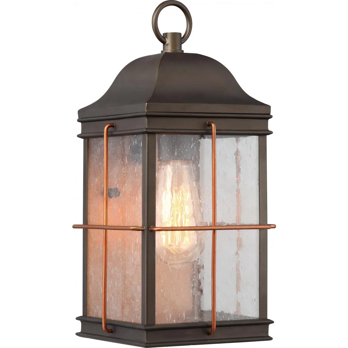 60-5832 HOWELL 1 LT MD OUTDOOR LANTERN Howell - 1 Light Medium Wall Lantern with Clear Seeded Glass - Bronze Finish Wall Lantern with Copper accents - Cheap-Us