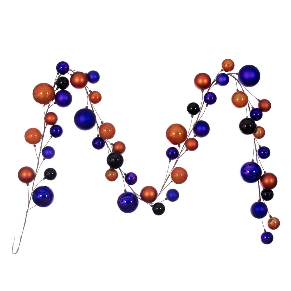Vickerman 10' Purple Orange And Black Assorted Finish Branch Ball Ornament Garland. - Cheap-Us