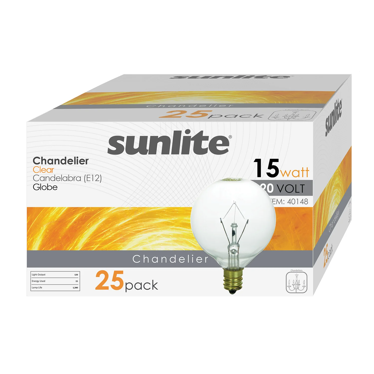 Sunlite 40148-SU 12-Pack G16;5 Globe Bulbs, 15 Watts, Candelabra Base (E12), 120 Volt, Clear, Incandescent, Dimmable, 2600K – Warm White - Cheap-Us