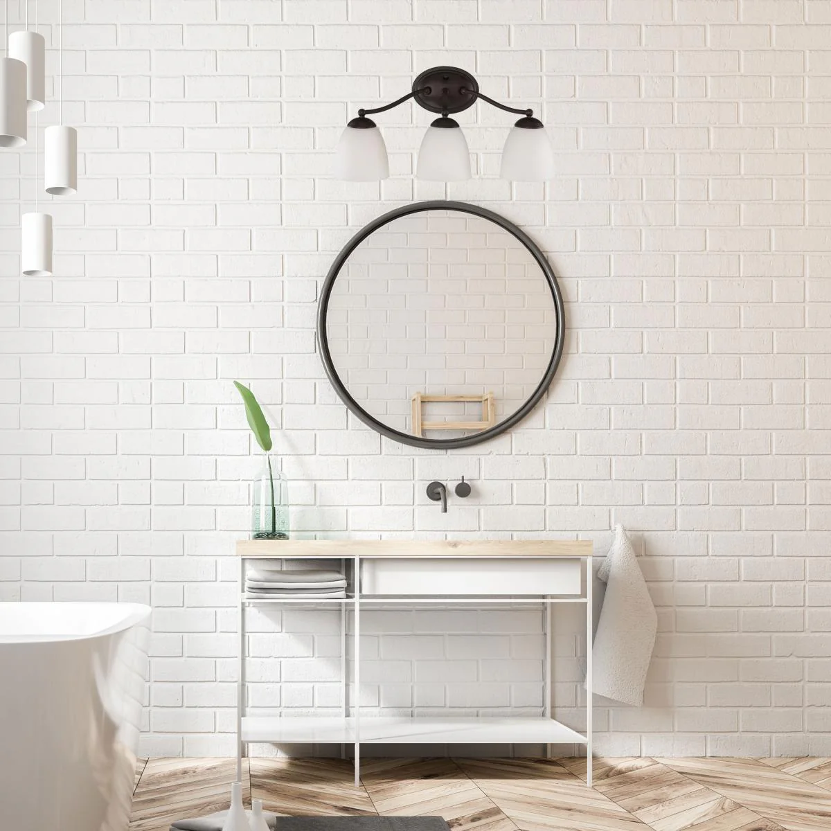 60-5133 PATTON 3 LIGHT VANITY Patton - 3 Light Vanity with Frosted Glass - Prairie Bronze Finish - Cheap-Us