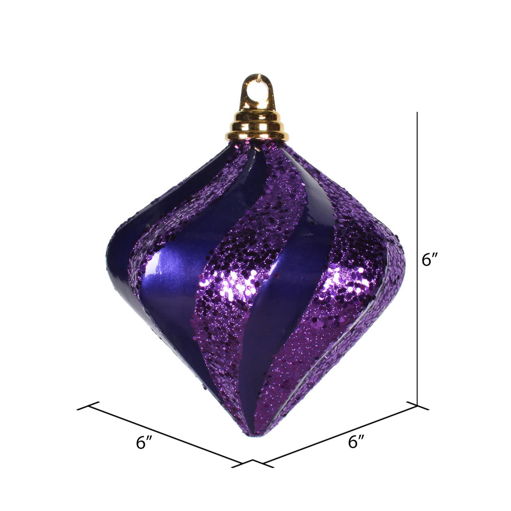 Vickerman 6'' Purple Candy/Glitter Swirl Diamond Christmas Ornament - Cheap-Us