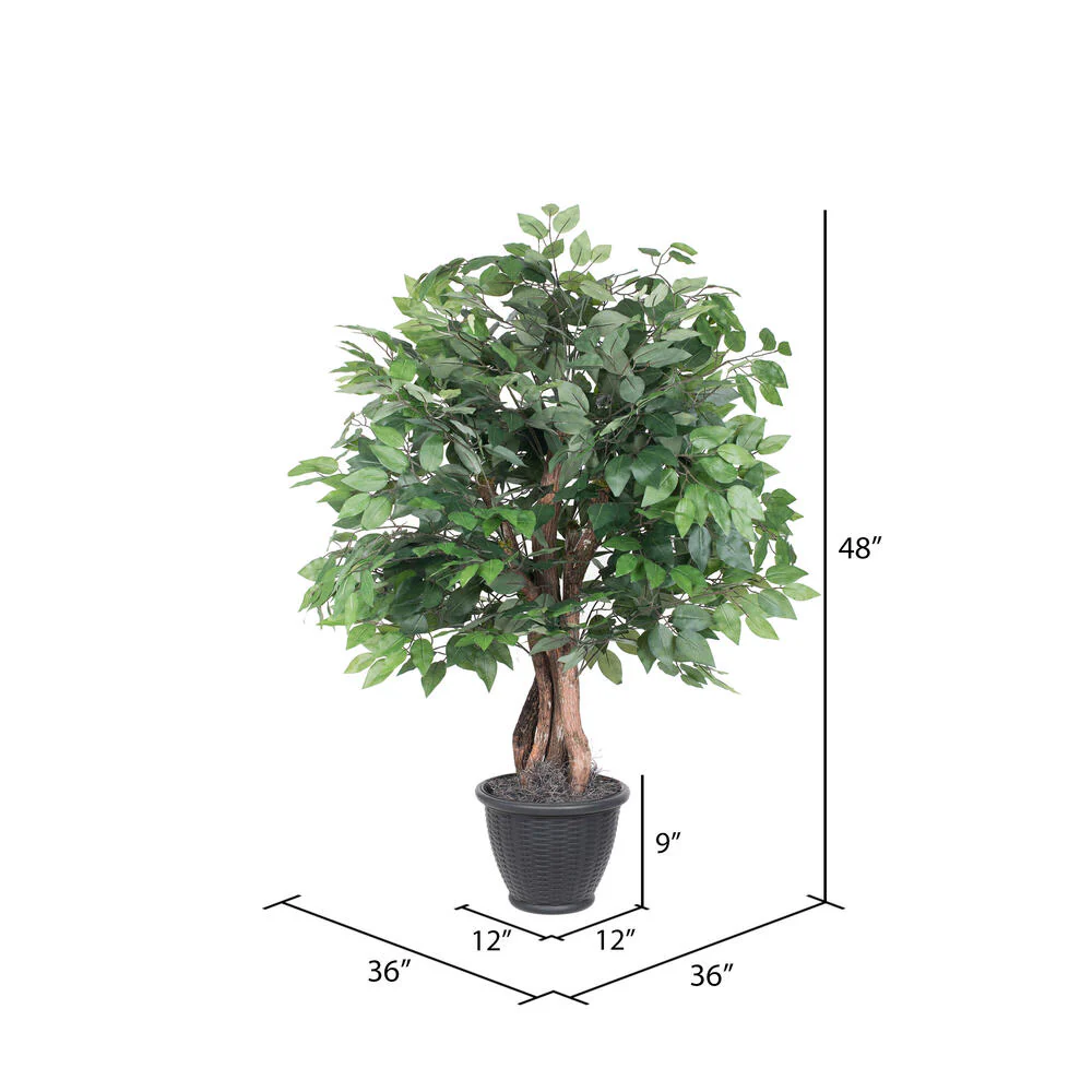 Vickerman 4' Artificial Ficus Extra Full Bush Gray Round Plastic Container. - Cheap-Us