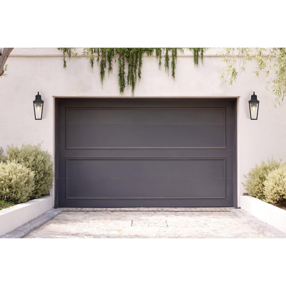 60-8133 LAWRENCE 1 LT LG WALL LANTERN Lawrence; 1 Light Large Wall Lantern; Matte Black with Clear Seeded Glass - Cheap-Us