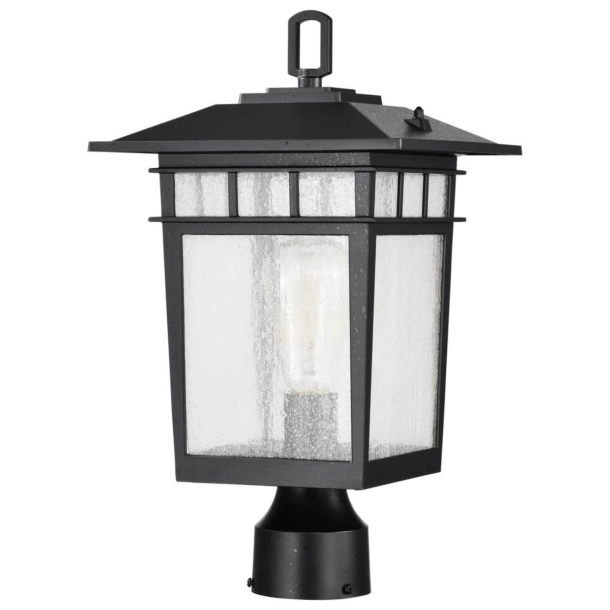 60-5953 COVE NECK 1LT OUTDOOR LG POST Cove Neck Collection Outdoor Large 16 inch Post Light Pole Lantern; Textured Black Finish with Clear Seeded Glass - Cheap-Us