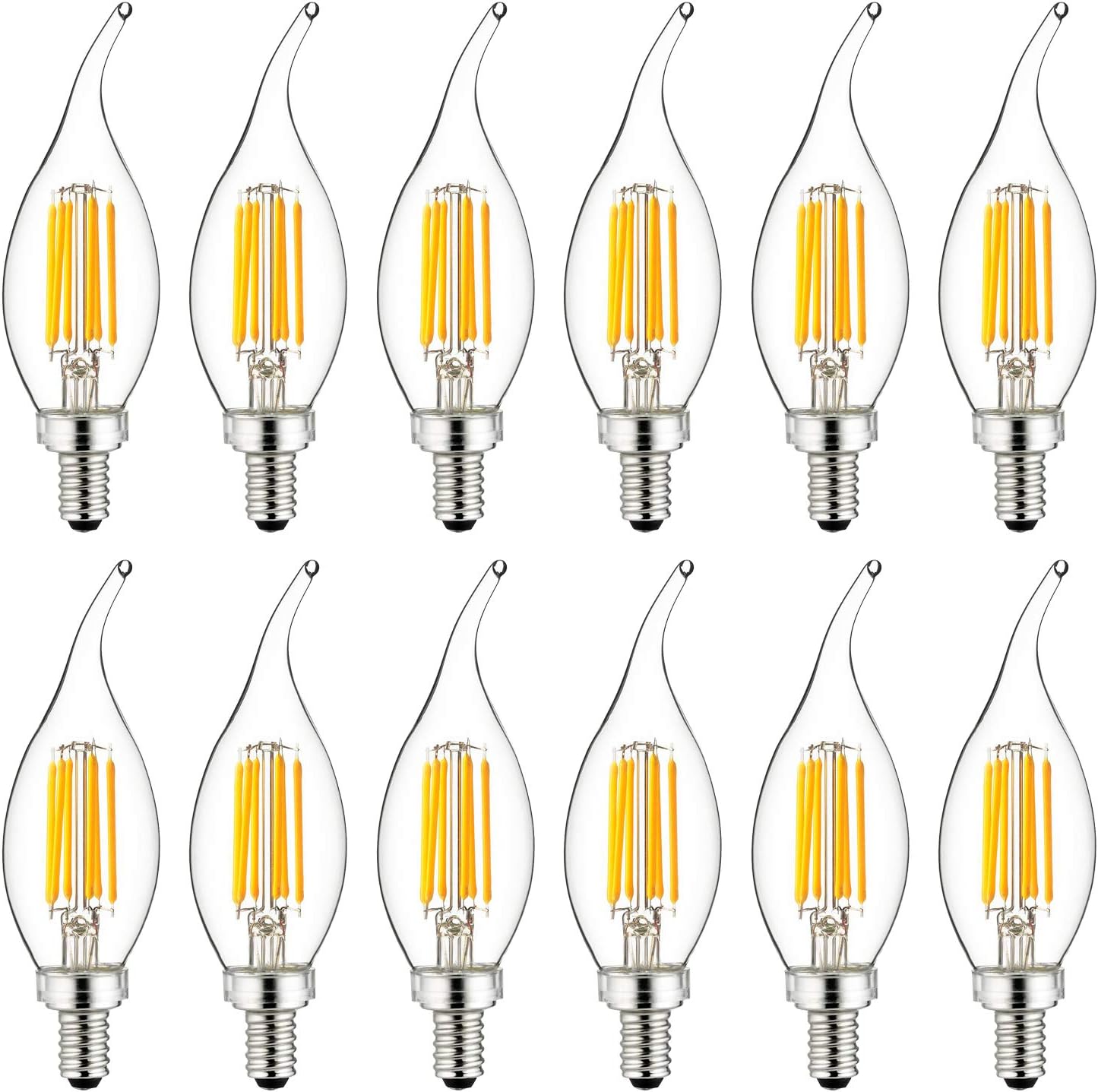 Sunlite 80663 LED Filament CA11 Flame Tip Chandelier Light Bulb, 5 Watts  (60W Equivalent), 600 Lumens, Candelabra Base (E12), Edison style, Dimmable, ETL Listed, 2700K - Warm White 12 Pack - Cheap-Us