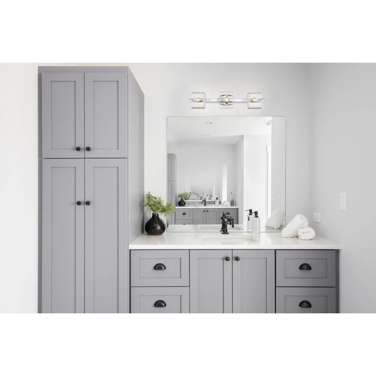 60-8073 MARLOWE 3 LIGHT VANITY Marlowe; 3 Light Vanity; Polished Nickel with Clear Glass - Cheap-Us