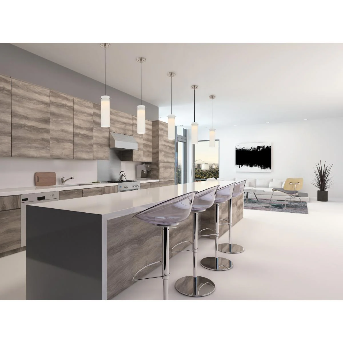 62-953 PULSE 1 LIGHT LED MINI PENDANT Pulse - LED Mini Pendant with White Opal Glass - Brushed Nickel Finish - Cheap-Us