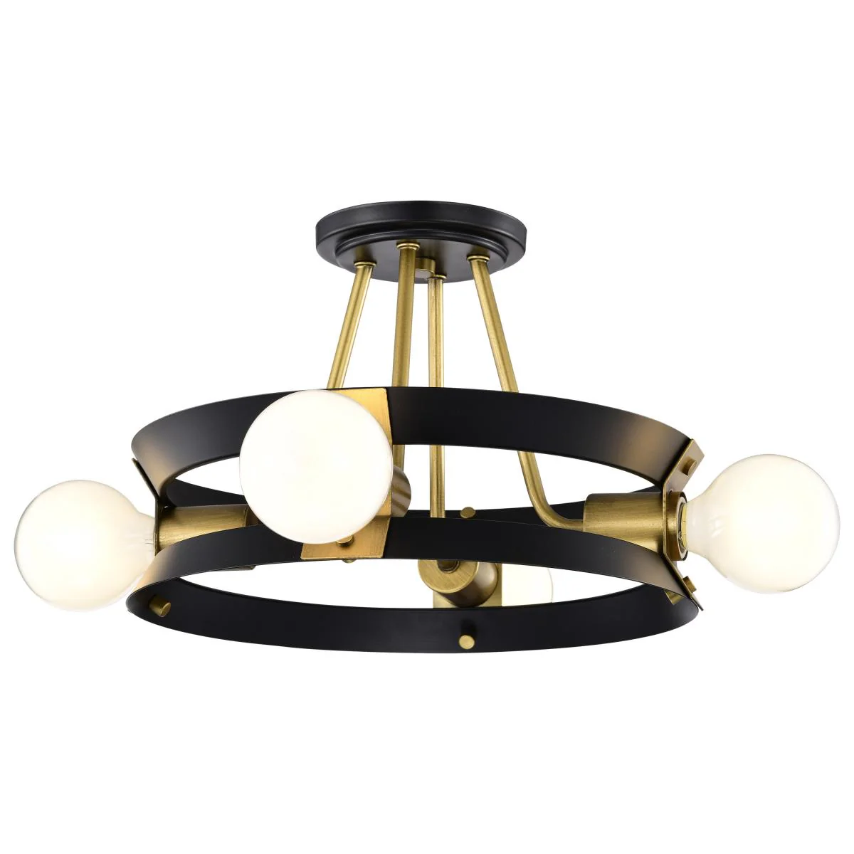60-7866 MARSDEN 4 LIGHT SEMI FLUSH Marsden 4 Light Semi Flush; Matte Black and Natural Brass Finish - Cheap-Us