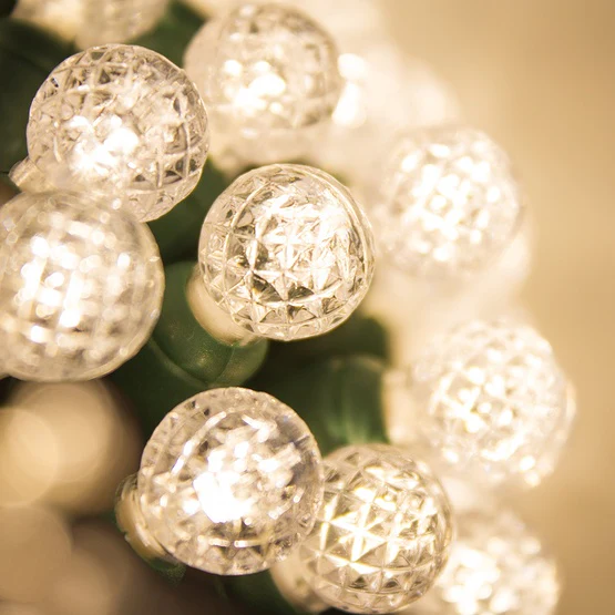 50 Light LED Razzberry (G12) Light Set Warm White Bulbs on Green Wire, Approx. 17'8