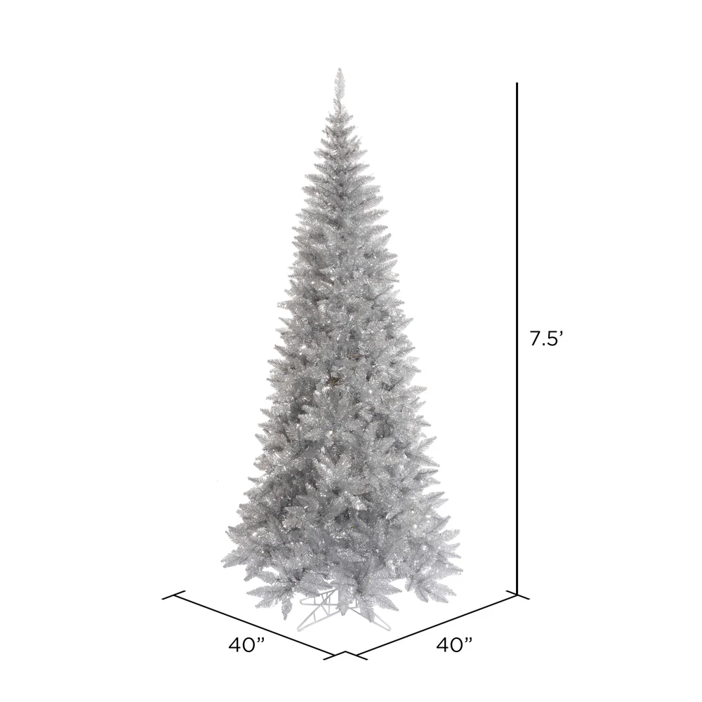 Vickerman 7.5' Silver Tinsel Fir Slim Artificial Christmas Tree Unlit - Cheap-Us