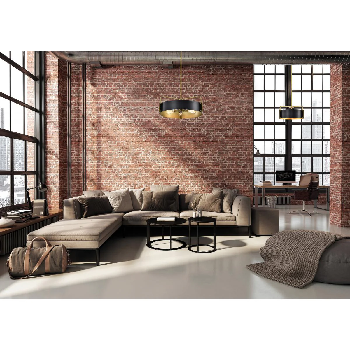 60-7842 ALTOS 3 LIGHT SMALL PENDANT Altos 3 Light Small Pendant; Matte Black and Natural Brass Finish - Cheap-Us