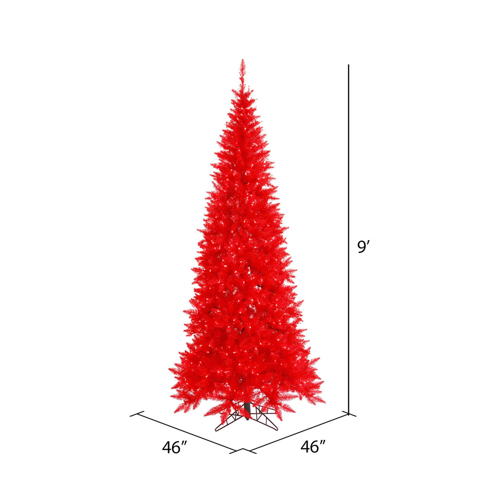 Vickerman 9' Red Fir Slim Artificial Christmas Tree Red Dura-lit LED Lights - Cheap-Us