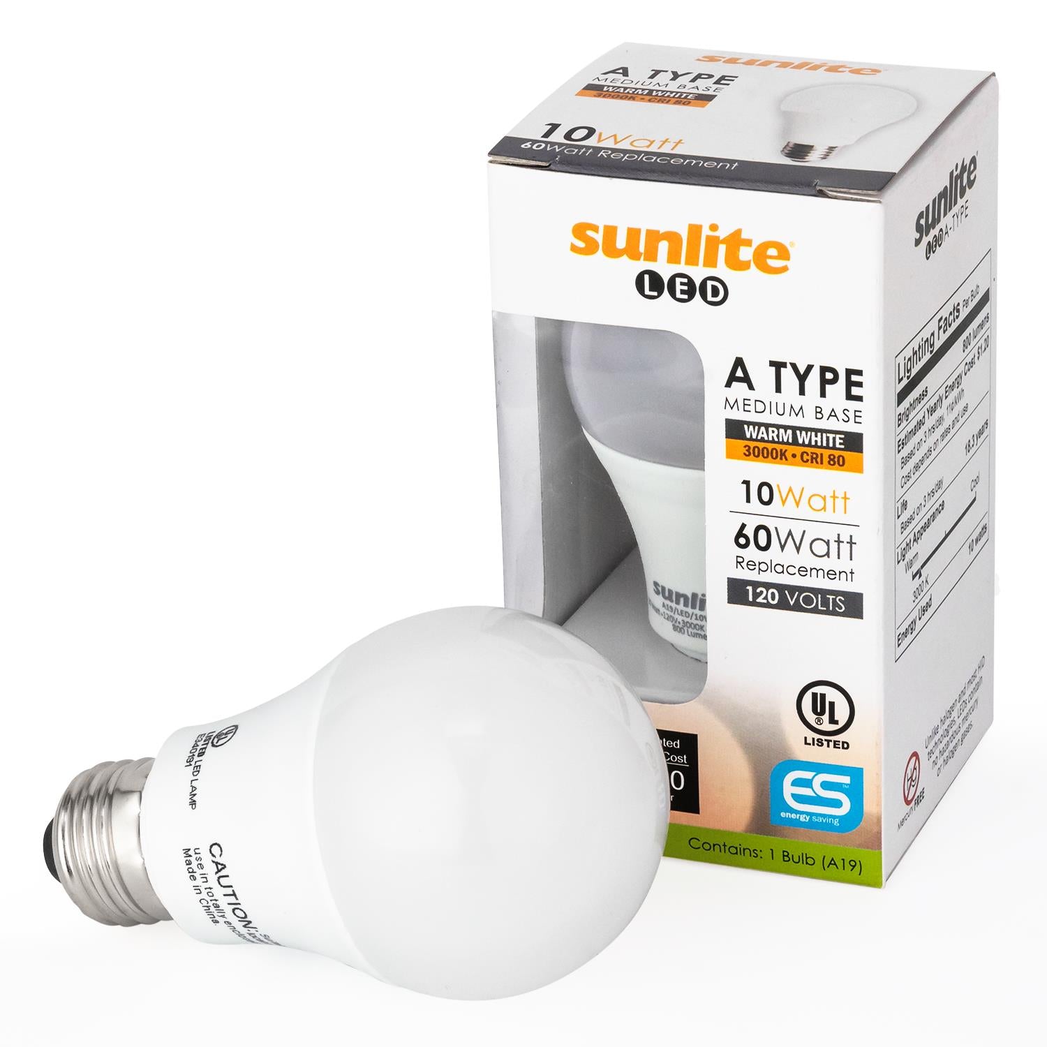 Sunlite LED A Type Household 10W (60W Equivalent) Light Bulb Medium (E26) Base, Warm White - Cheap-Us