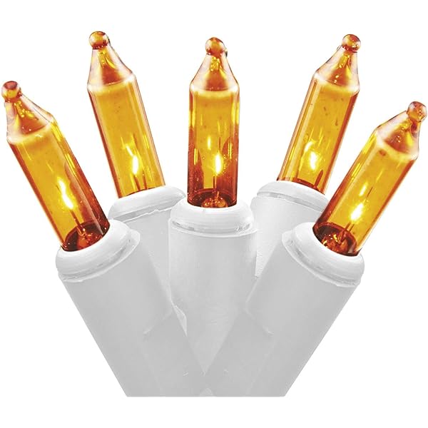 Transparent Amber Christmas Tree Mini Lights, 100 Lights, T1 3/4 Shaped, 21 Foot, White Wire, Steady Burning and Flashing - Cheap-Us