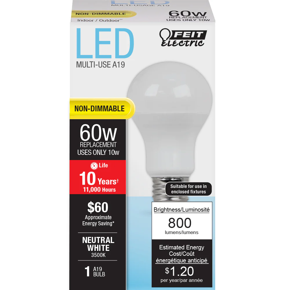 60-Watt Equivalent A19 3500K Neutral White General Purpose LED - Cheap-Us