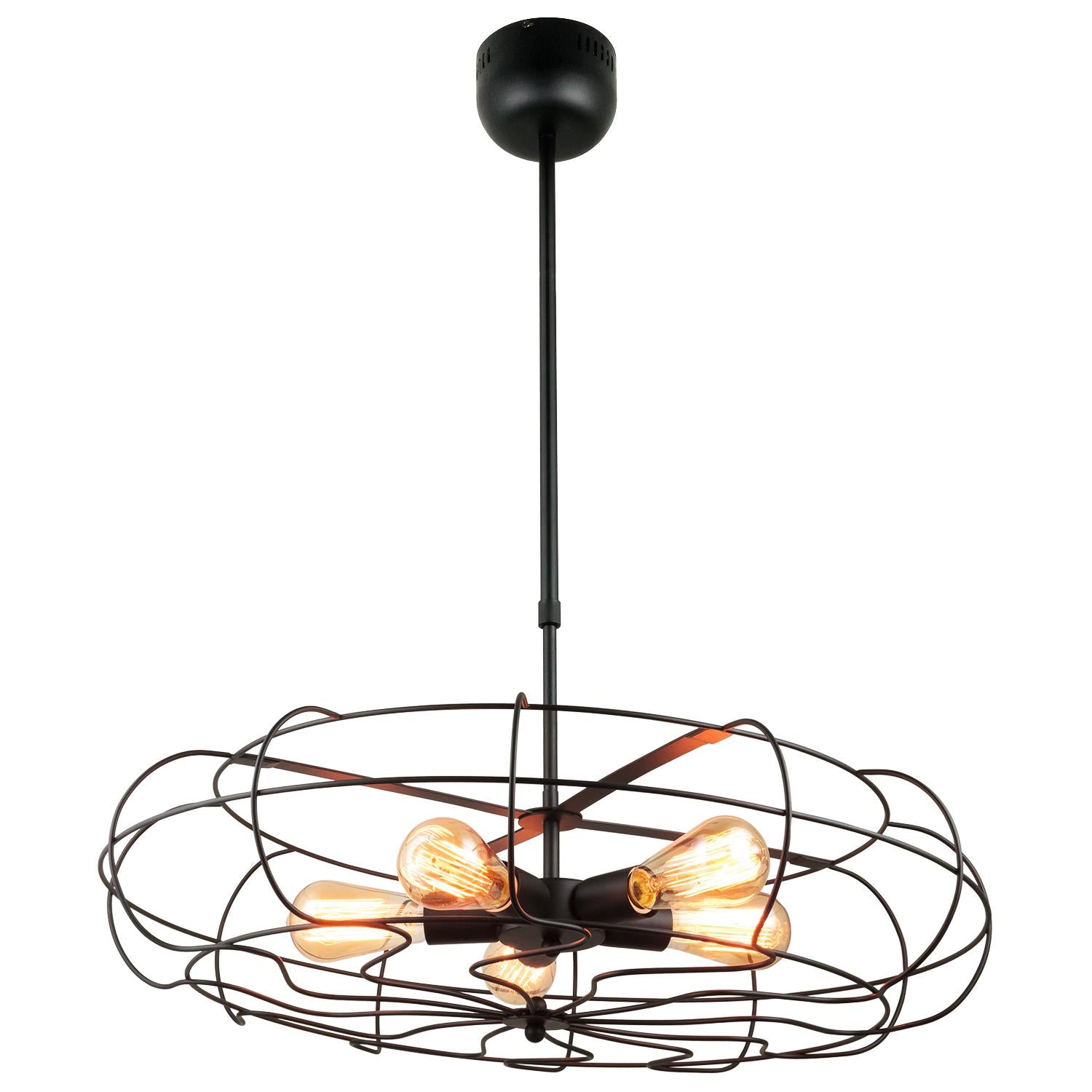 Sunlite 07082-SU Vintage-Inspired Hanging Cage Pendant Fixture, Retro Metal Industrial Fan Style, Farmhouse & Rustic Design, 5 Medium Base Sockets (E26), Matte Black Finish - Cheap-Us