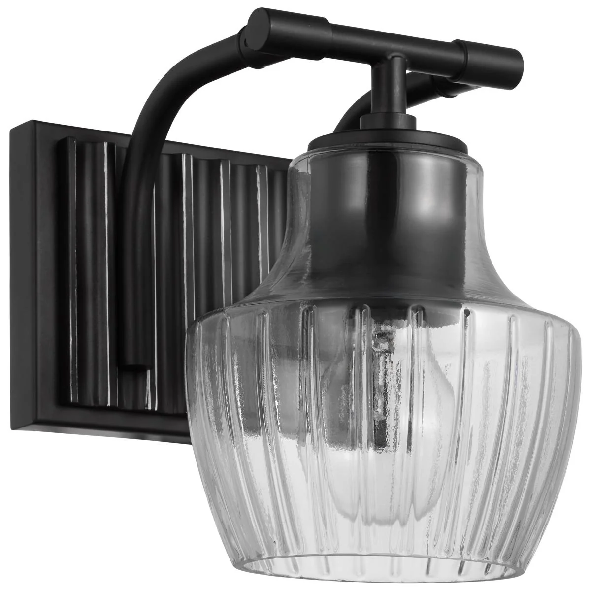 60-7701 DESTIN 1LT VANITY Destin; 1 Light Vanity; Medium Base; 60 Watt; Black And Silver Finish; Clear Ribbed Glass - Cheap-Us
