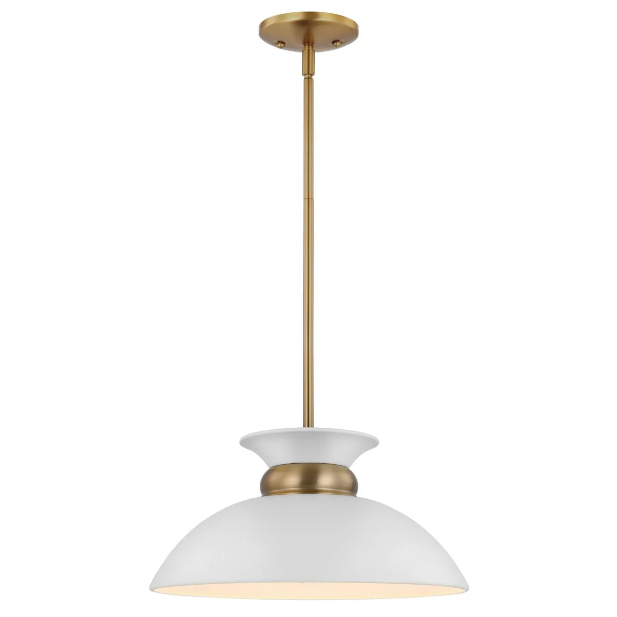 60-7463 PERKINS 1 LT SMALL PENDANT Perkins; 1 Light; Small Pendant; Matte White with Burnished Brass - Cheap-Us
