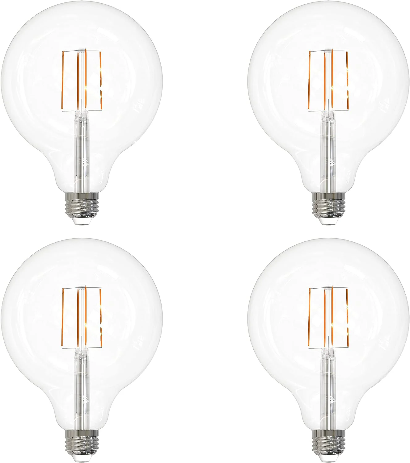 LED G40 Edison Globe Light Bulb, 8.5 Watts (100W Equivalent), Standard E26 Base, 800 Lumens, Dimmable, Decorative Clear Glass, Antique Long Filament, 90 CRI, 2700K Warm White, 4 Count - Cheap-Us