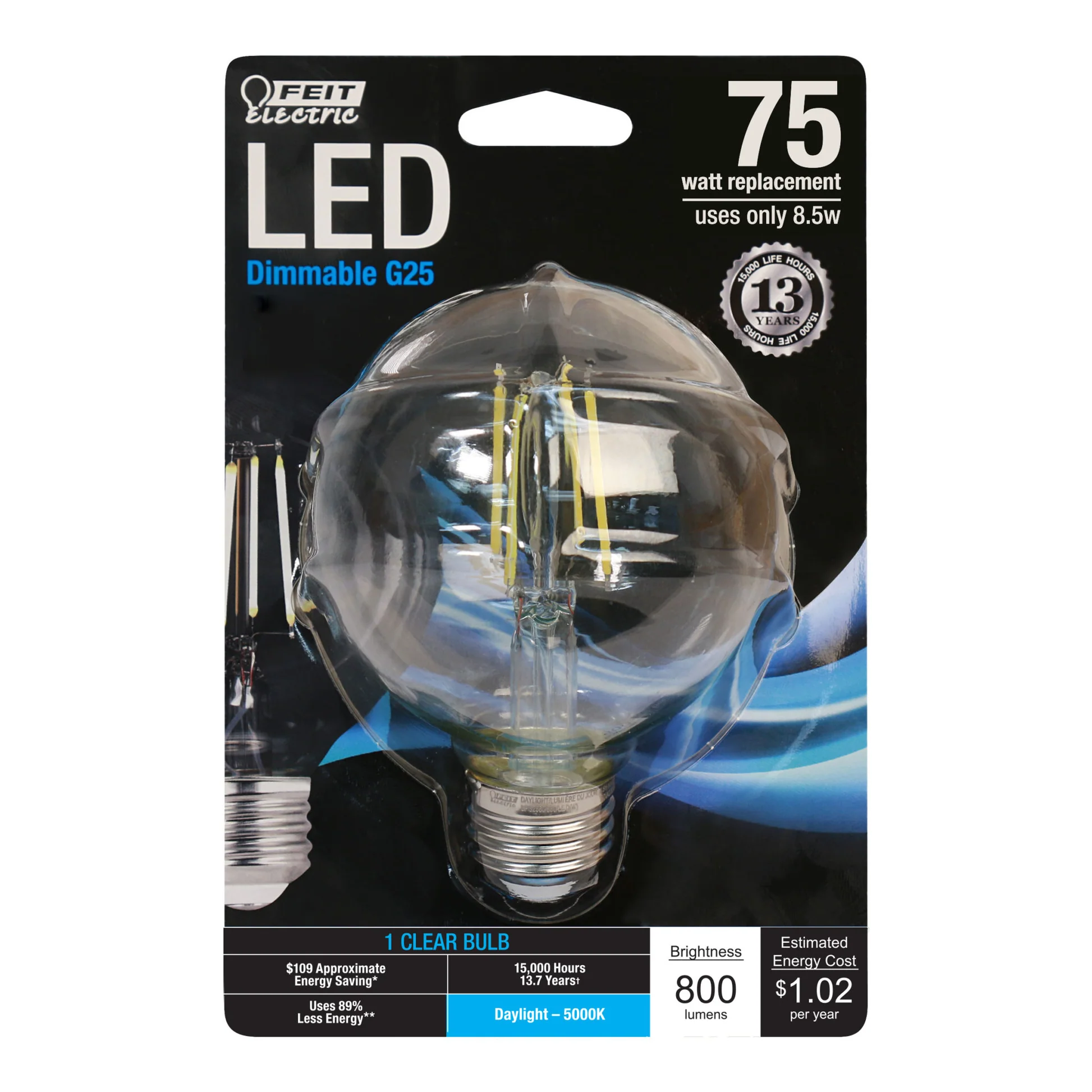75-Watt Equivalent Daylight G25 Dimmable Globe Glass Filament LED - Cheap-Us
