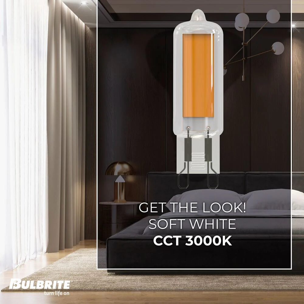 Bulbrite LED Filament Pack of (4) 3.5 Watt Mini T4 Light Bulbs with Clear Finish and Bi-Pin (G9) Base - 3000K (Soft White Light), 300 Lumens - Cheap-Us