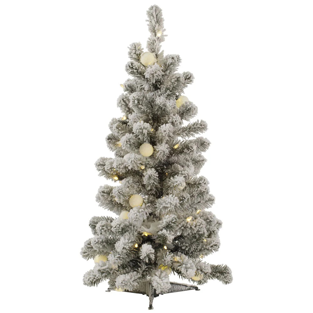 Vickerman 3' Flocked Kodiak Spruce Artificial Christmas Tree Pure White LED Lights - Cheap-Us