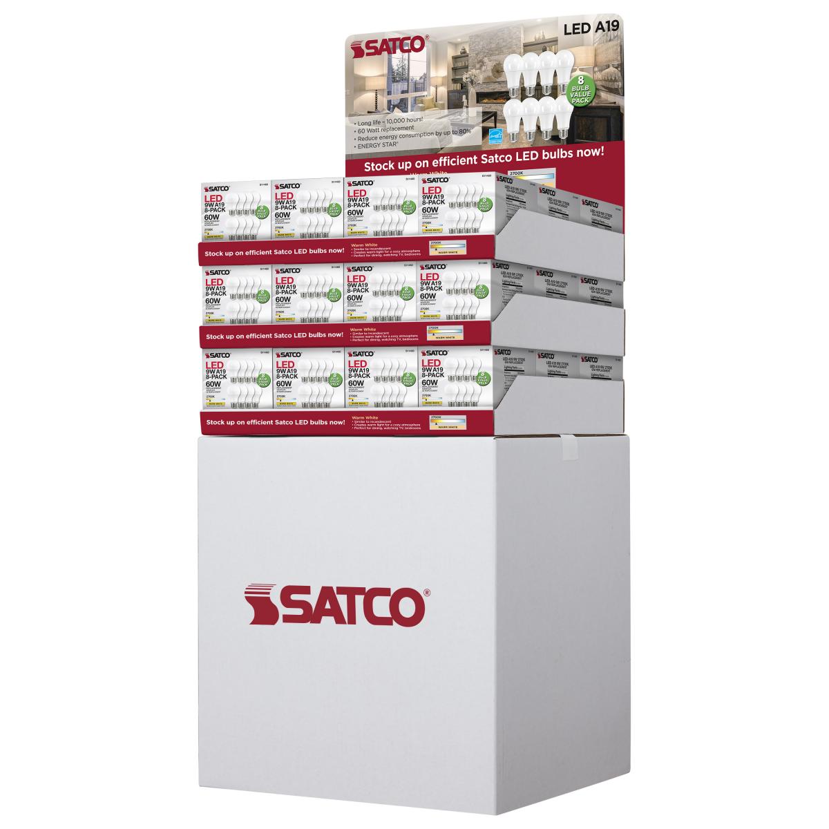 Satco Nuvo 36/48-PCS LED A19 Light Bulb Display Pack, Medium Base, 9-14Watts - 120 Volts - White/Frost Finish - Cheap-Us