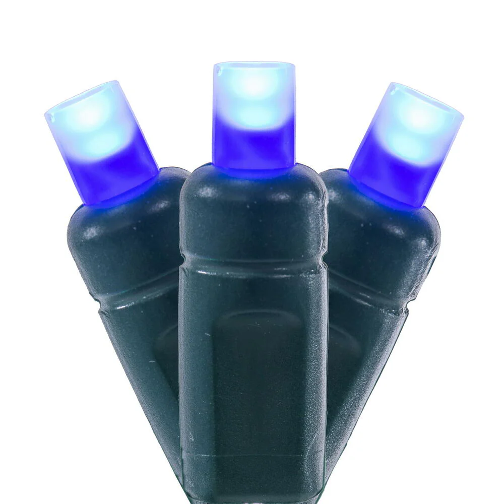 Vickerman 50 Blue Wide Angle Single Mold End-Connecting Coaxial Non-Rectified LED Light Set with 22 Gauge Green Wire, 3