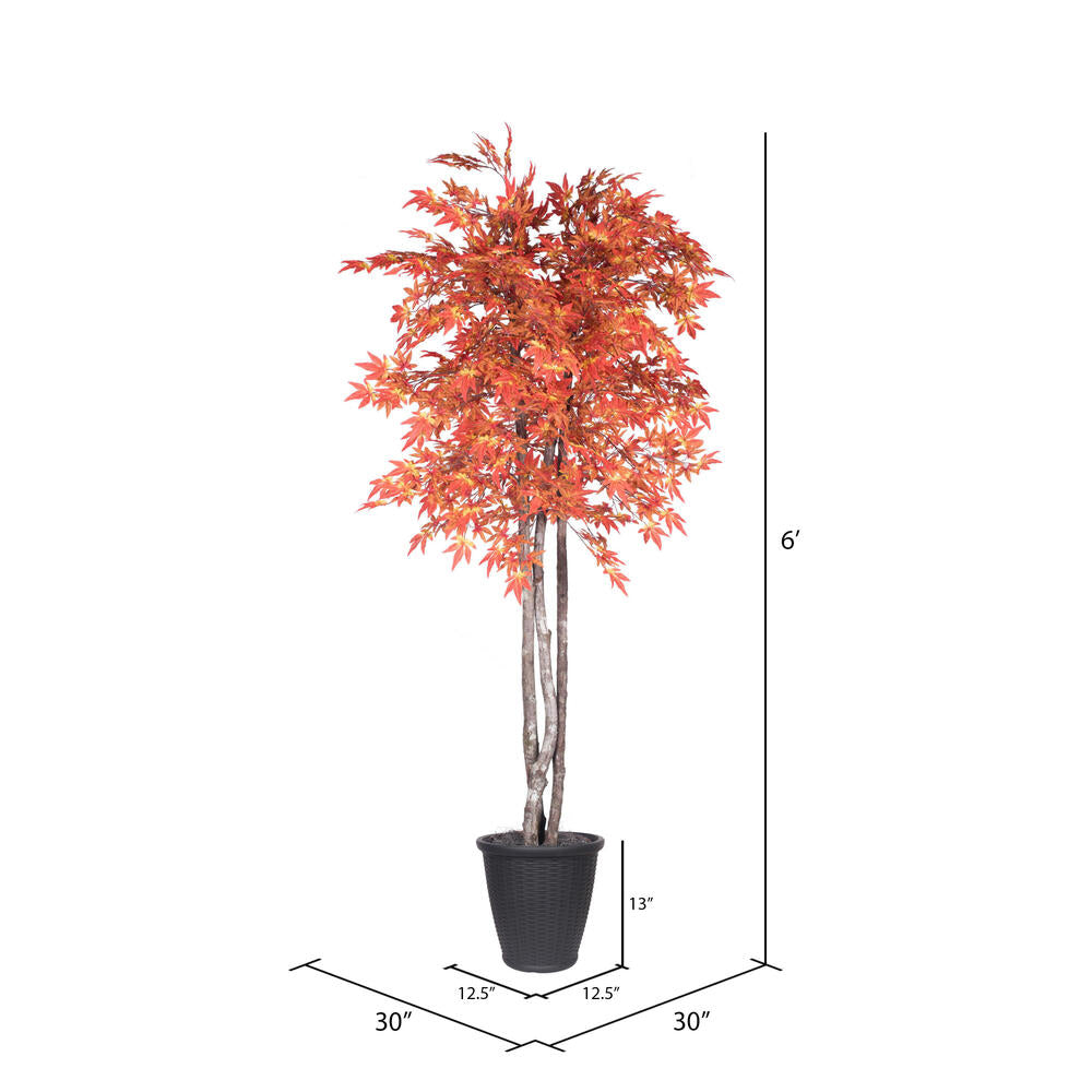 Vickerman 6' Artificial Orange Maple Deluxe Tree Gray Round Plastic Container. - Cheap-Us