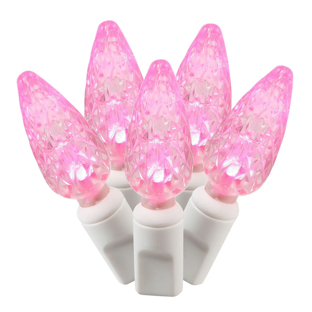 Vickerman 50 Pink C6 LED Light on White Wire 25' Christmas Single Mold Light Strand - Cheap-Us