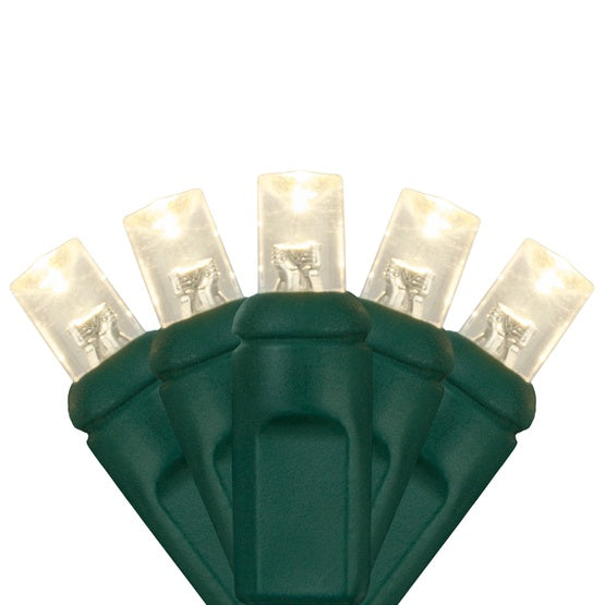 50 Light LED Conical (5MM) Light Set Warm White Bulbs on Green Wire, Approx. 17'4