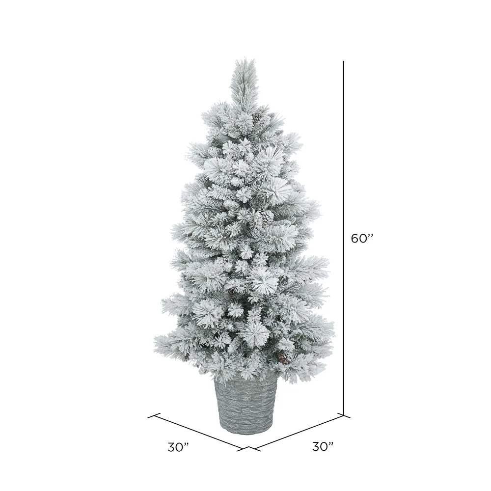 Vickerman 5' Potted Flocked Ashton Pine Artificial Christmas Tree Unlit - Cheap-Us