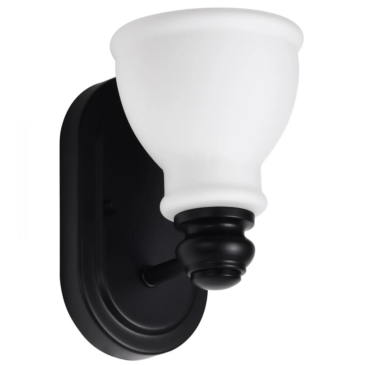 60-8021 RUSSEL 1 LIGHT VANITY Russel; 1 Light Vanity; Matte Black with Satin White Glass - Cheap-Us