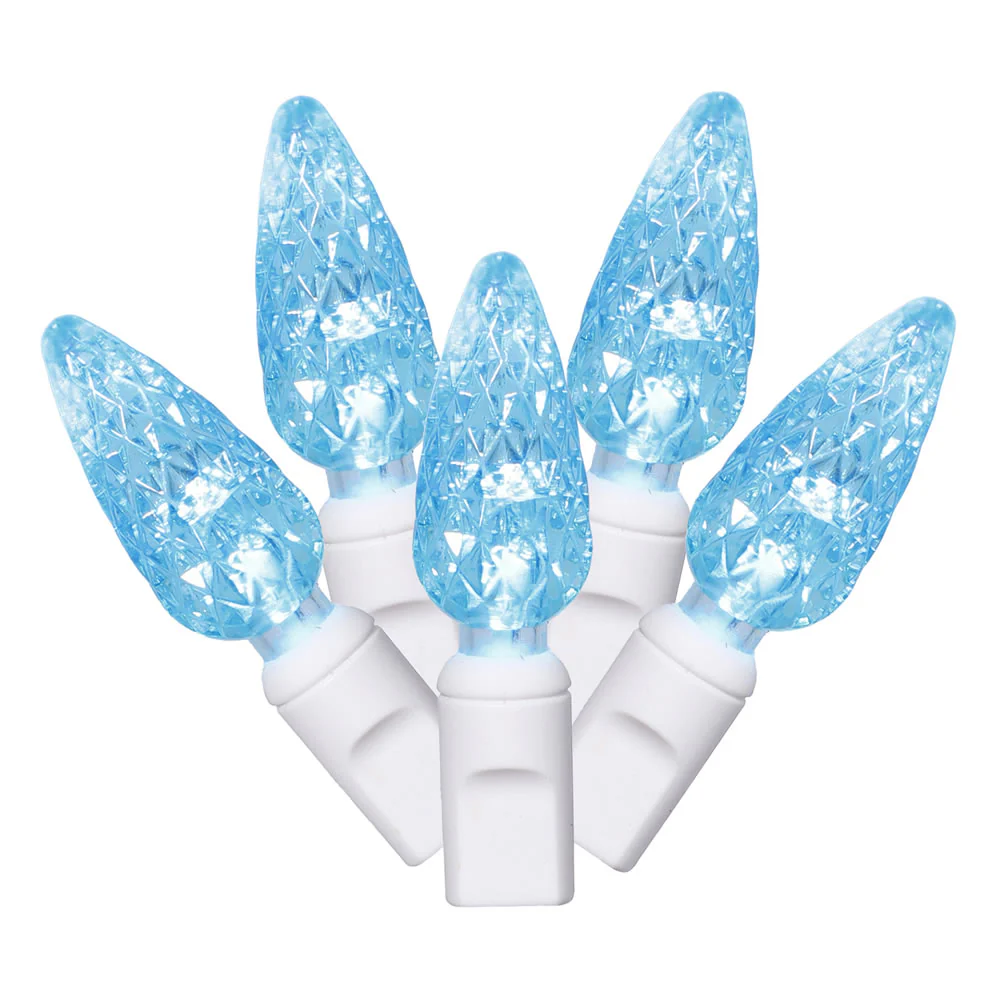 Vickerman 100 Teal C6 LED Single Mold Light on White Wire 34' Christmas Light Strand - Cheap-Us