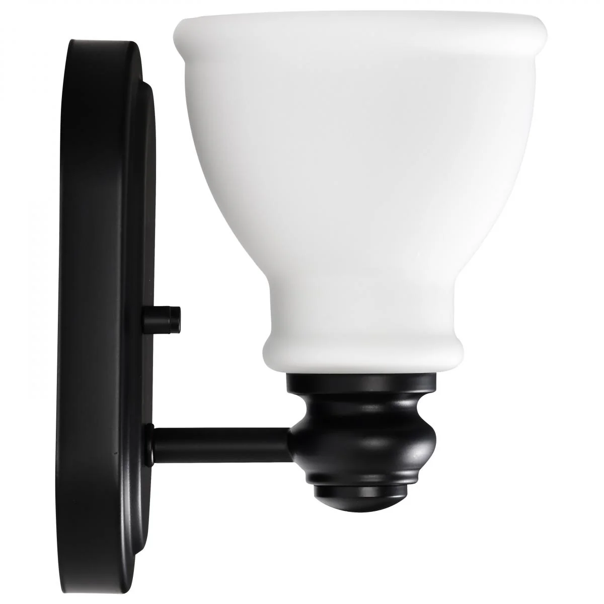 60-8021 RUSSEL 1 LIGHT VANITY Russel; 1 Light Vanity; Matte Black with Satin White Glass - Cheap-Us