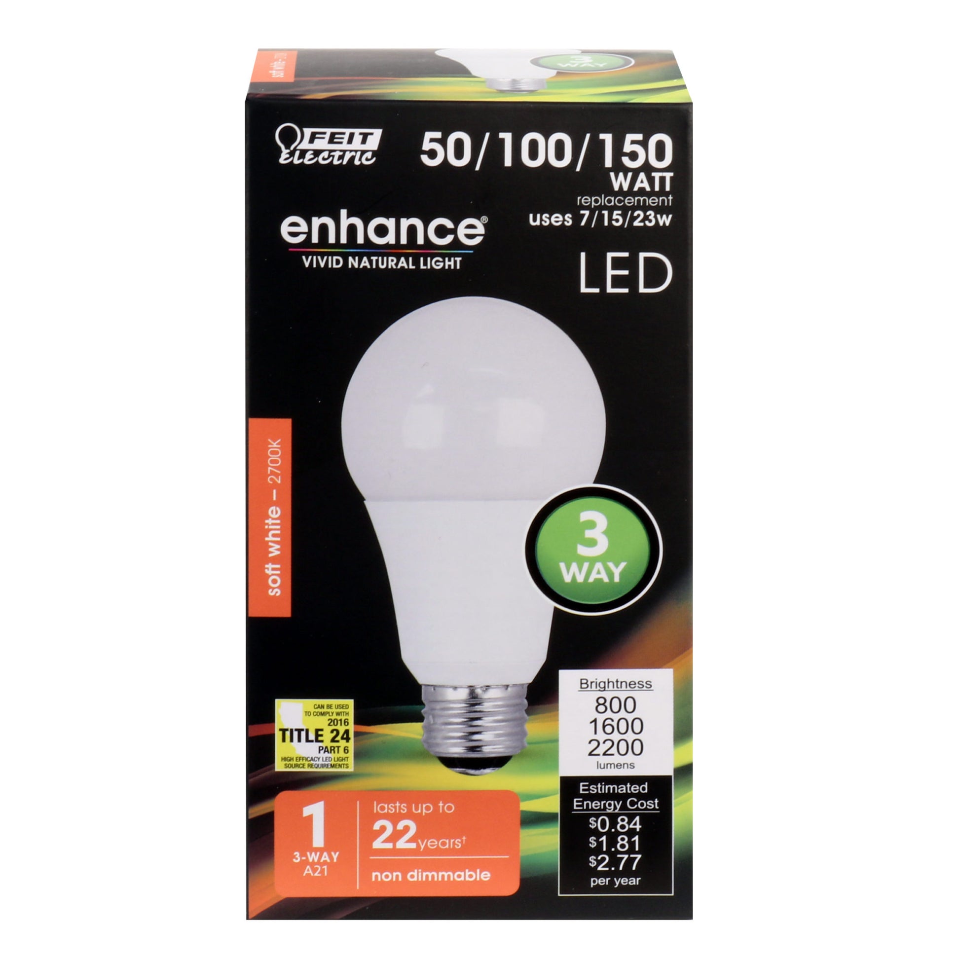800 / 1600 / 2200 Lumen 2700K 3-Way Non-Dimmable LED - Cheap-Us