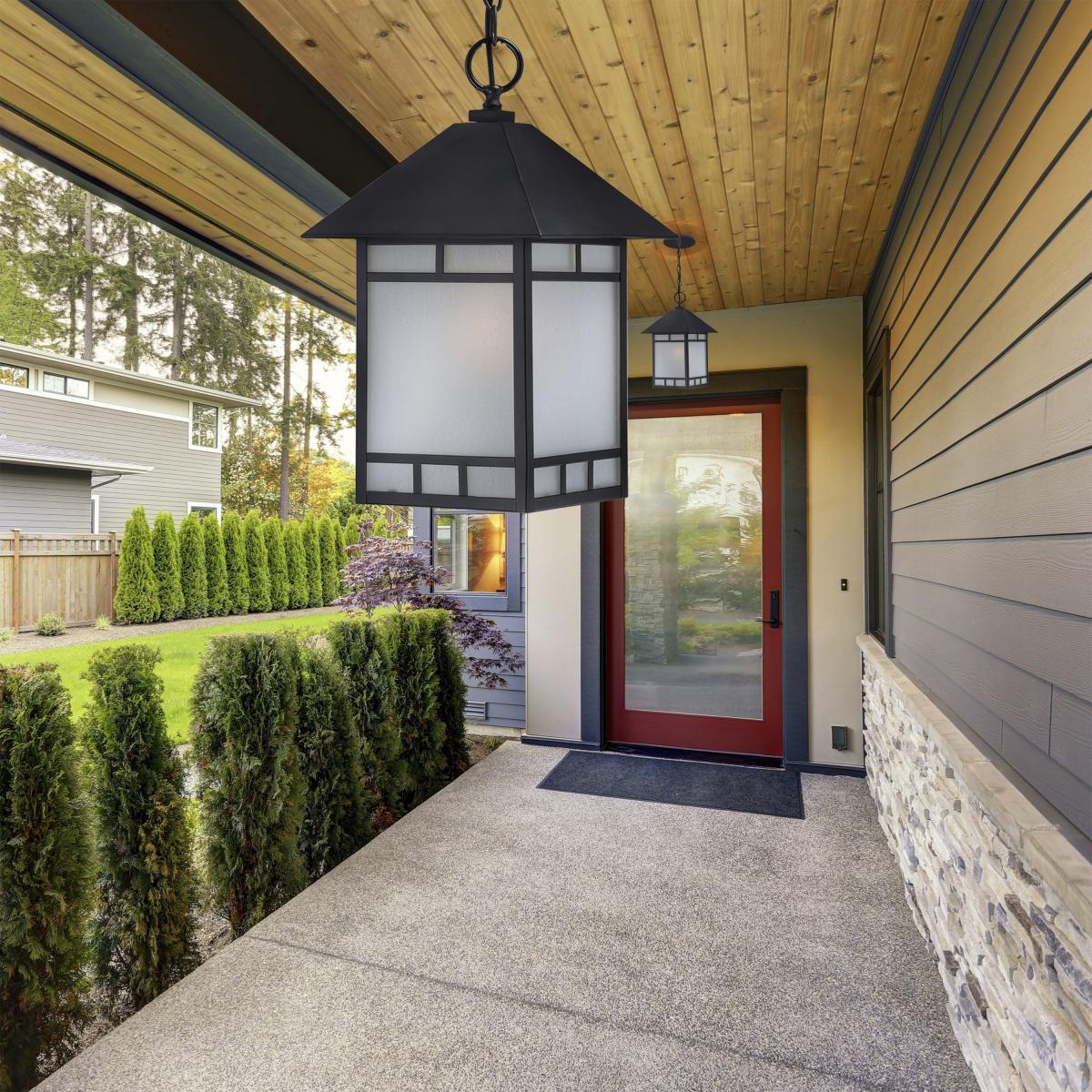 60-5604 DREXEL 1 LT OUTDOOR HANGING Drexel - 1 Light - Hanging Lantern with Frosted Seed Glass - Stone Black Finish - Cheap-Us