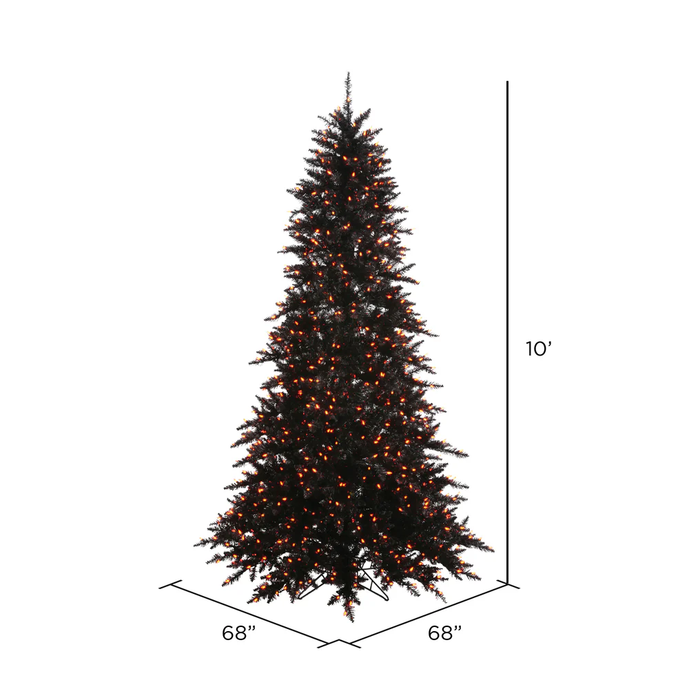 Vickerman 10' Black Fir Artificial Christmas Tree Orange  Dura-lit LED Lights - Cheap-Us