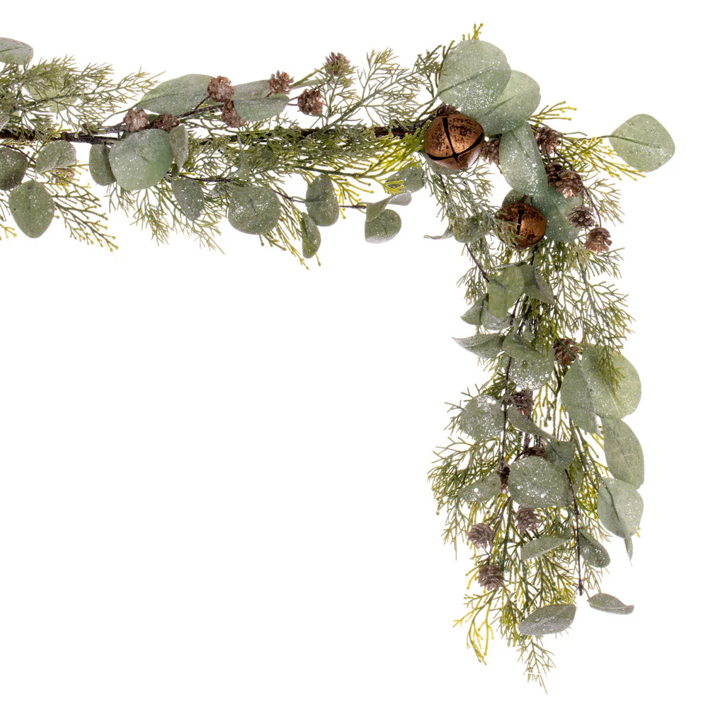 Vickerman 5' Artificial Winter Cedar Pinecone Eucalyptus and Brown Jingle Bell Garland - Cheap-Us