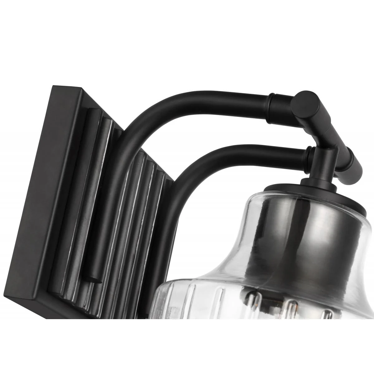 60-7701 DESTIN 1LT VANITY Destin; 1 Light Vanity; Medium Base; 60 Watt; Black And Silver Finish; Clear Ribbed Glass - Cheap-Us