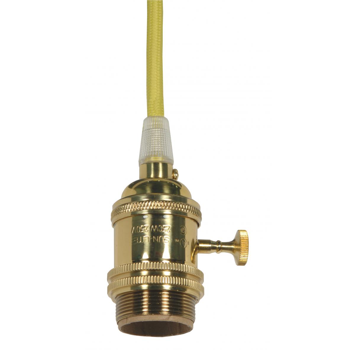 80-2428 P.B. 4PC S.B. ON/OFF T/K SKT Medium base lampholder; 4pc. Solid brass; prewired; On/Off; Uno ring; 10ft. 18/2 SVT Lemon Cord; Polished brass finish - Cheap-Us