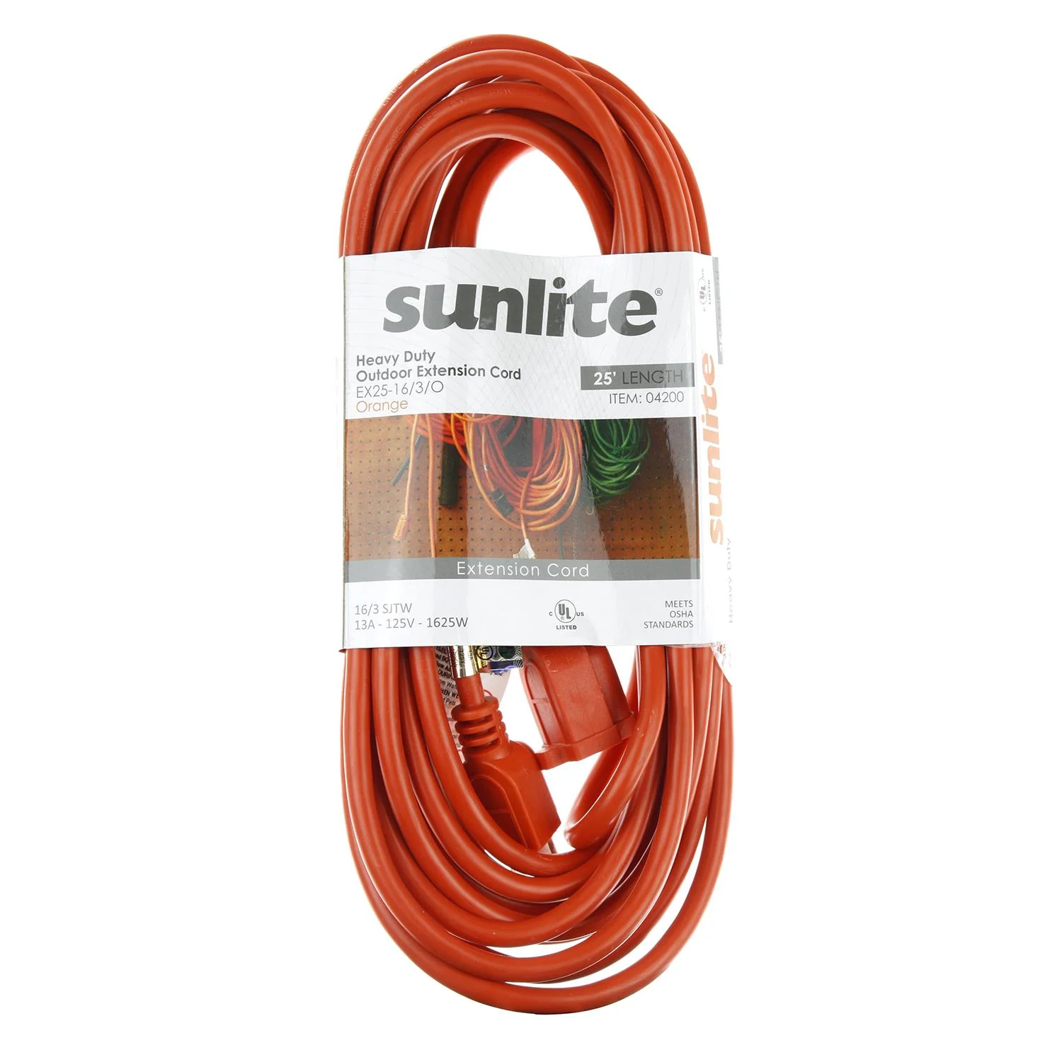 Sunlite EX40/16/3/HD/G Outdoor Heavy Duty 25' Extension Cord, Orange - Cheap-Us