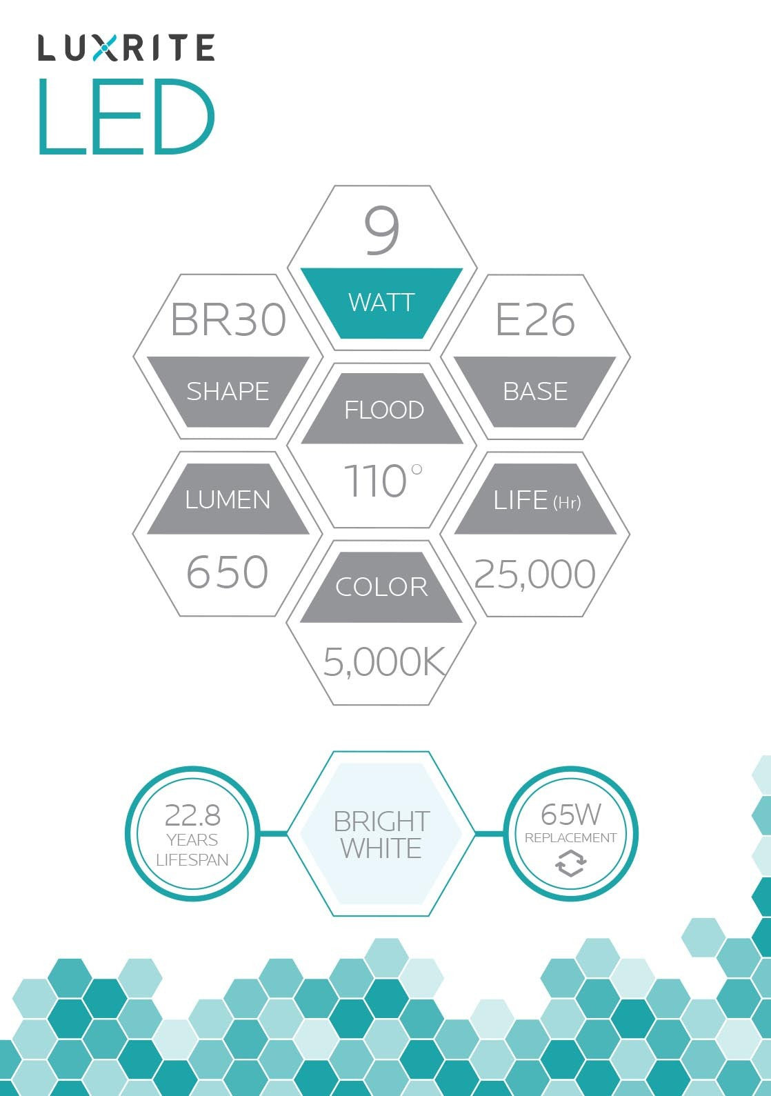 Luxrite LED BR30 Reflector Light Bulb, 9W, 650 Lumens, 5000K - Bright White, 80 CRI, Frosted White Finish, Dimmable (LR31854) - Cheap-Us