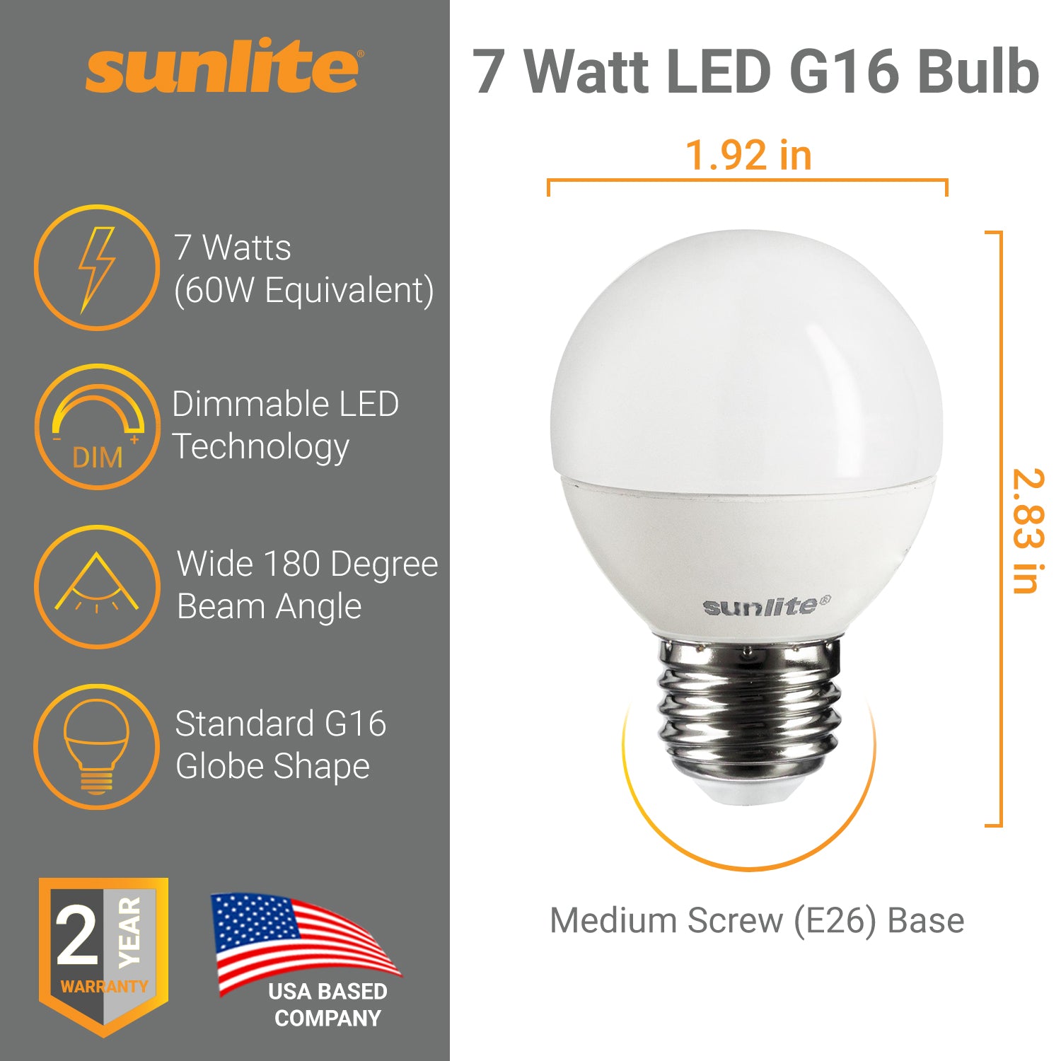 Sunlite LED G16 Globe 7W (60W Equivalent) Light Bulb Medium (E26) Base, Warm White - Cheap-Us