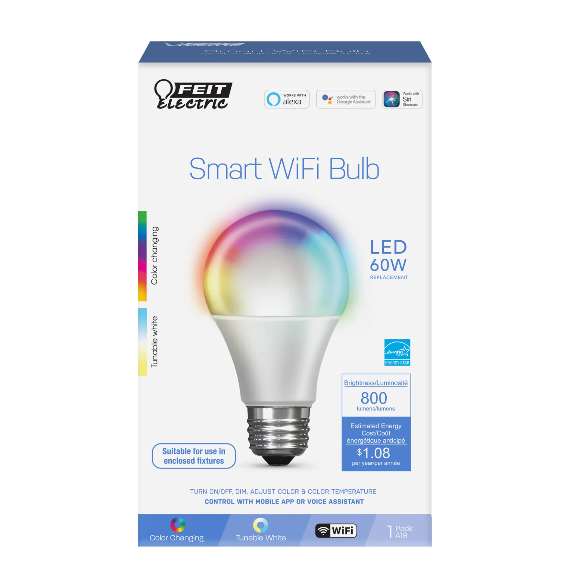 60-Watt Equivalent RGBW A19 Alexa Google Smart Bulb - Cheap-Us