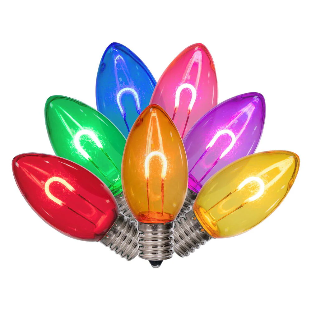 Vickerman C9 Transparent U-Shaped Filament Multi Bulb, E17 Base, .6 Watts, 25 Pcs Assorted/Bag.  Colors included are Blue, Red, Green, Purple and Amber. - Cheap-Us