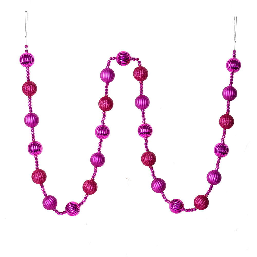 Vickerman 6' Fuchsia Stripe Ball Ornament Christmas Garland - Cheap-Us