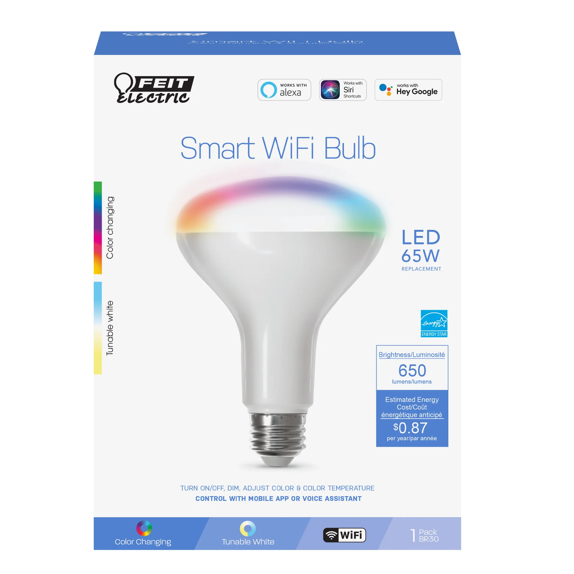 65-Watt Equivalent RGBW BR30 Alexa Google LED Smart Light Bulb - Cheap-Us