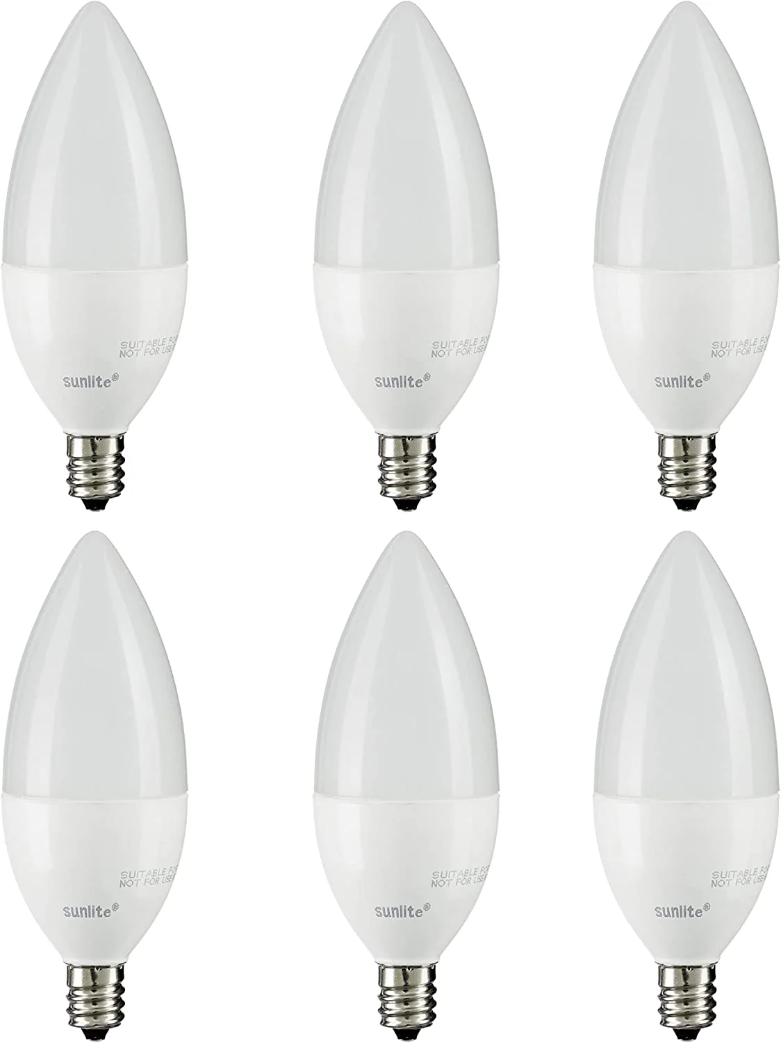 Sunlite LED B11 Frosted Torpedo Tip Chandelier Light Bulb, 4.5 Watts (40W Equivalent) 300 Lumens, Candelabra E12 Base, Dimmable Energy Star and ETL Certified, 3000K Warm White, 6 Count - Cheap-Us
