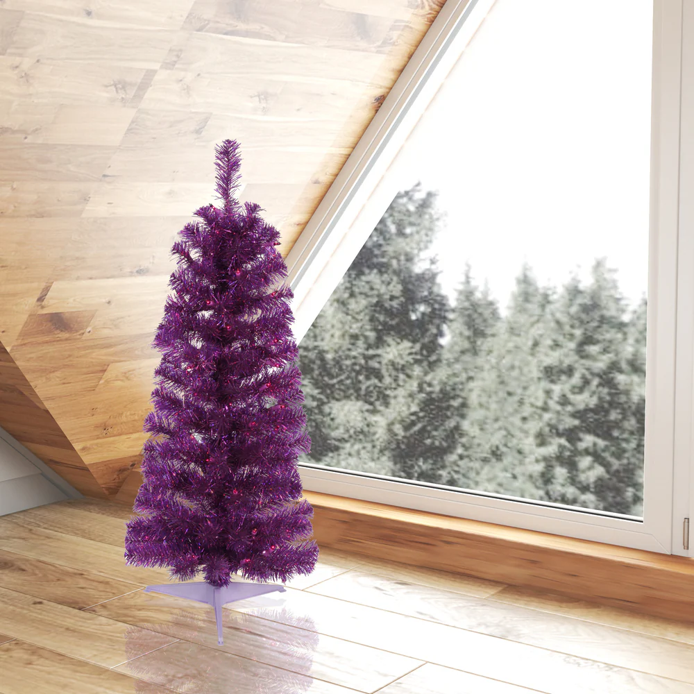 Vickerman 3' Purple Pencil Artificial Christmas Tree Purple Dura-lit LED Lights. - Cheap-Us